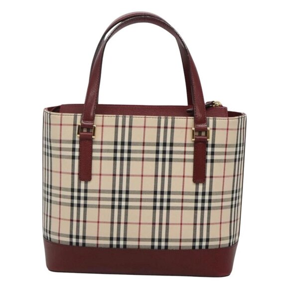 BURBERRY Nova Check Tote Bag Canvas Beige Gold Auth 118162 - Picture 1 of 14